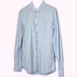 REACTION Kenneth Cole Fitted Blue Cotton Broadcloth Dress Shirt size Men's L